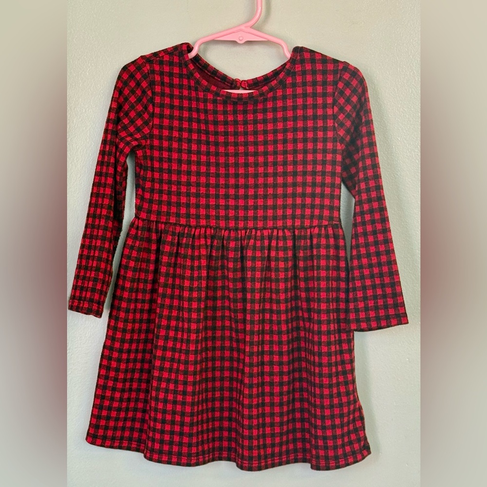 Old Navy LS Dress Toddler Girl’s 3T Red Black buffalo plaid checked Cozy